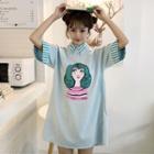 Elbow-sleeve Printed Polo Dress