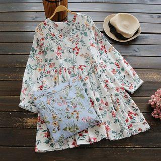 Long-sleeve V-neck Floral Tunic