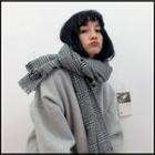 Fringed Houndstooth Scarf As Shown In Figure - One Size