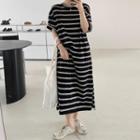 Short-sleeve Striped T-shirt Dress Stripe - One Size