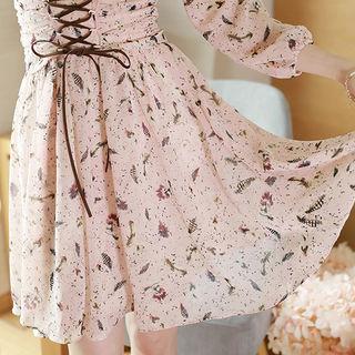 Lace-up Detail Printed Chiffon Dress