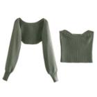 Lantern-sleeve Knit Shrug / Strapless Top