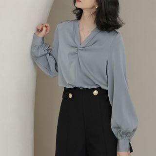 V-neck Twisted Chiffon Blouse