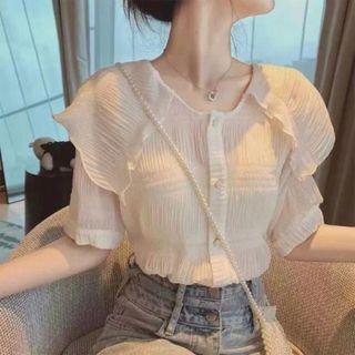 Puff-sleeve Chiffon Ruched Blouse