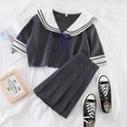 Set: Sailor-collar Top + Pleated Skirt