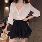 Elbow-sleeve Light Cardigan / Mini A-line Dress