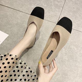 Color Block Square Toe Knit Flats