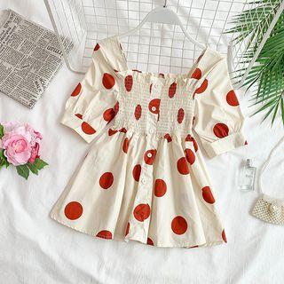 Elbow-sleeve Polka Dot A-line Blouse