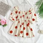 Elbow-sleeve Polka Dot A-line Blouse