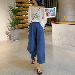 Printed Long-sleeve T-shirt / Crop Wide Leg Pants