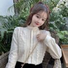 Long-sleeve Lace Stand Collar Shirt White - One Size