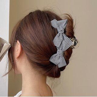 Plaid Ribbon Hair Clip 1pc - Black & White - One Size