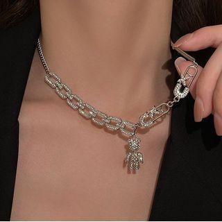 Bear Rhinestone Pendant Alloy Necklace 1 Pc - Silver - One Size