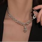 Bear Rhinestone Pendant Alloy Necklace 1 Pc - Silver - One Size