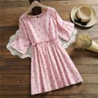 3/4-sleeve Cherry Patterned A-line Dress