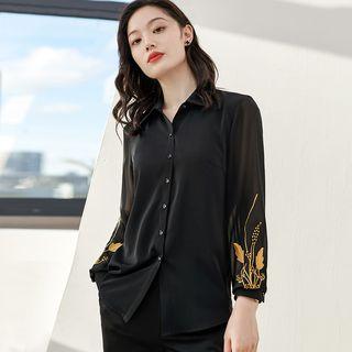 Long-sleeve Embroidered Chiffon Shirt / Dress Pants / Set