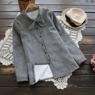 Long-sleeve Bow-neck Check Shirt