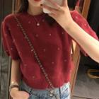Short-sleeve Floral Pattern Knit Top