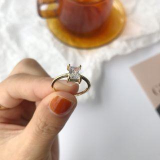 Rhinestone Sterling Silver Open Ring K728 - Gold - One Size