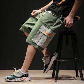 Drawstring Cargo Color Block Shorts