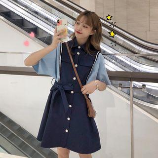 Elbow-sleeve Mock Two Piece Shirt Dress