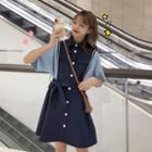 Elbow-sleeve Mock Two Piece Shirt Dress