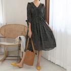 Tie-sleeve Dotted Midi Flare Dress Black - One Size