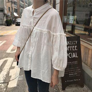 3/4-sleeve Frill-trim Shirt
