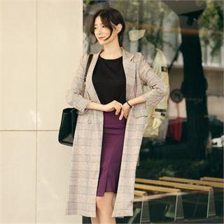 Double-breasted Flap-pocket Plaid Coat