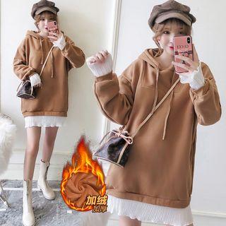 Mock Two-piece Pleated-trim Mini Hoodie Dress