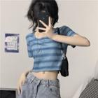 Short Sleeve Square Neck Striped Crop T-shirt