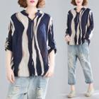 Striped Color Block Print V-neck Shirt As Shown In Figure - L