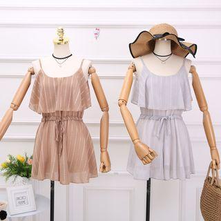 Striped Plain Strap Playsuit