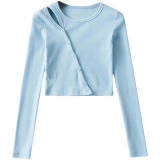 Long-sleeve Diagonal Button-up Crop Top