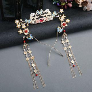 Chinese Traditional Wedding Headpiece Blue Butterfly - Gold - One Size