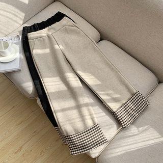 Plaid Panel High-waist Wide-leg Pants