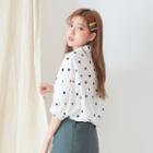 Dotted Pocket Detail Elbow-sleeve Cropped Shirt 1 - White - One Size