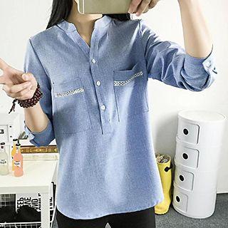 Stand Collar Half Placket Shirt