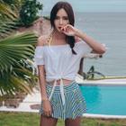 Set: Pineapple Print Bikini Top + Swim Skirt + Cover-up Top