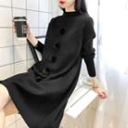 Long-sleeve Midi Knit Dress Black - One Size