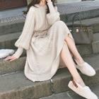 Tie-waist Midi A-line Knit Dress