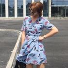 Leaf Print Short-sleeve A-line Dress
