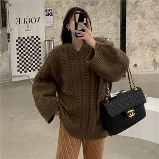 V-neck Cable Knit Sweater / Boot Cut Pants