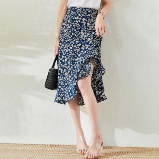 Floral Asymmetrical Midi Pencil Skirt