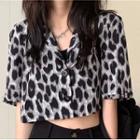 Short-sleeve Leopard Print Open-collar Shirt As Shown In Figure - One Size