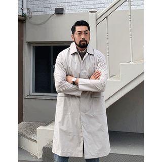 Hidden-button Flap-pocket Mac Coat One Size