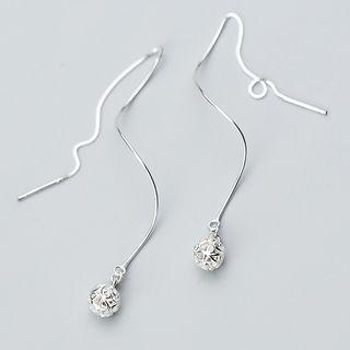 925 Sterling Silver Hollow Ball Swirl Threader Earring