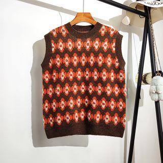 Round-neck Flower Knit Vest