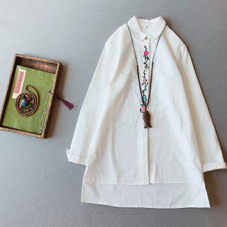 Flower Embroidered Linen Shirt
