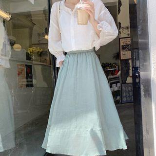 Set: Chiffon Blouse + Midi A-line Skirt